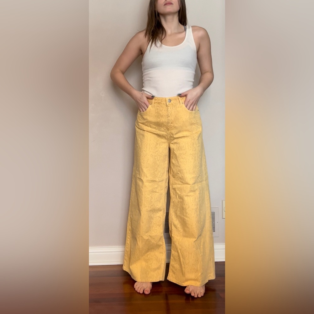 Yellow and Gold Snake Print Wide-Leg Pants
